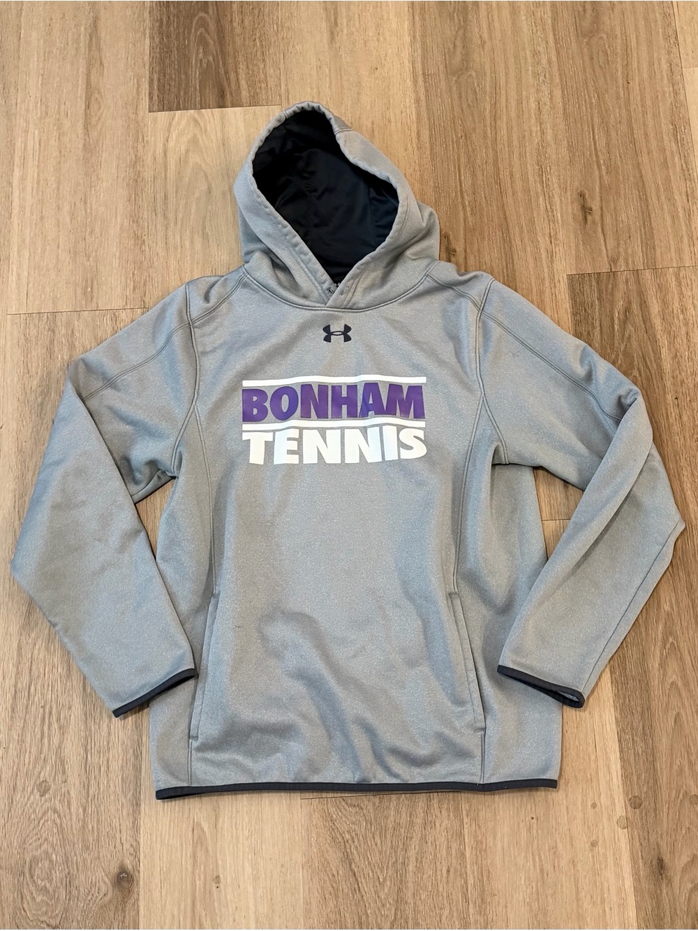 Under Armour Gray Hoodie with Purple White Bonham Tennis Logo Men’s size Small